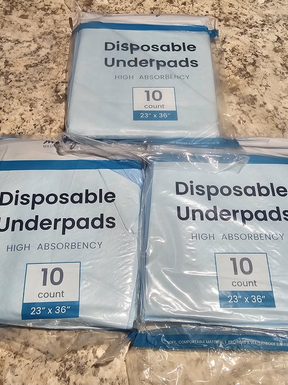 Disposable Underpads Pack of 10 - Light Blue High Absorbency 3 Packs Toal Of 30